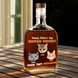 Custom Cat Photo Happy Father's Day From Your Tiny Overlords Whiskey Bottle LM32 893601