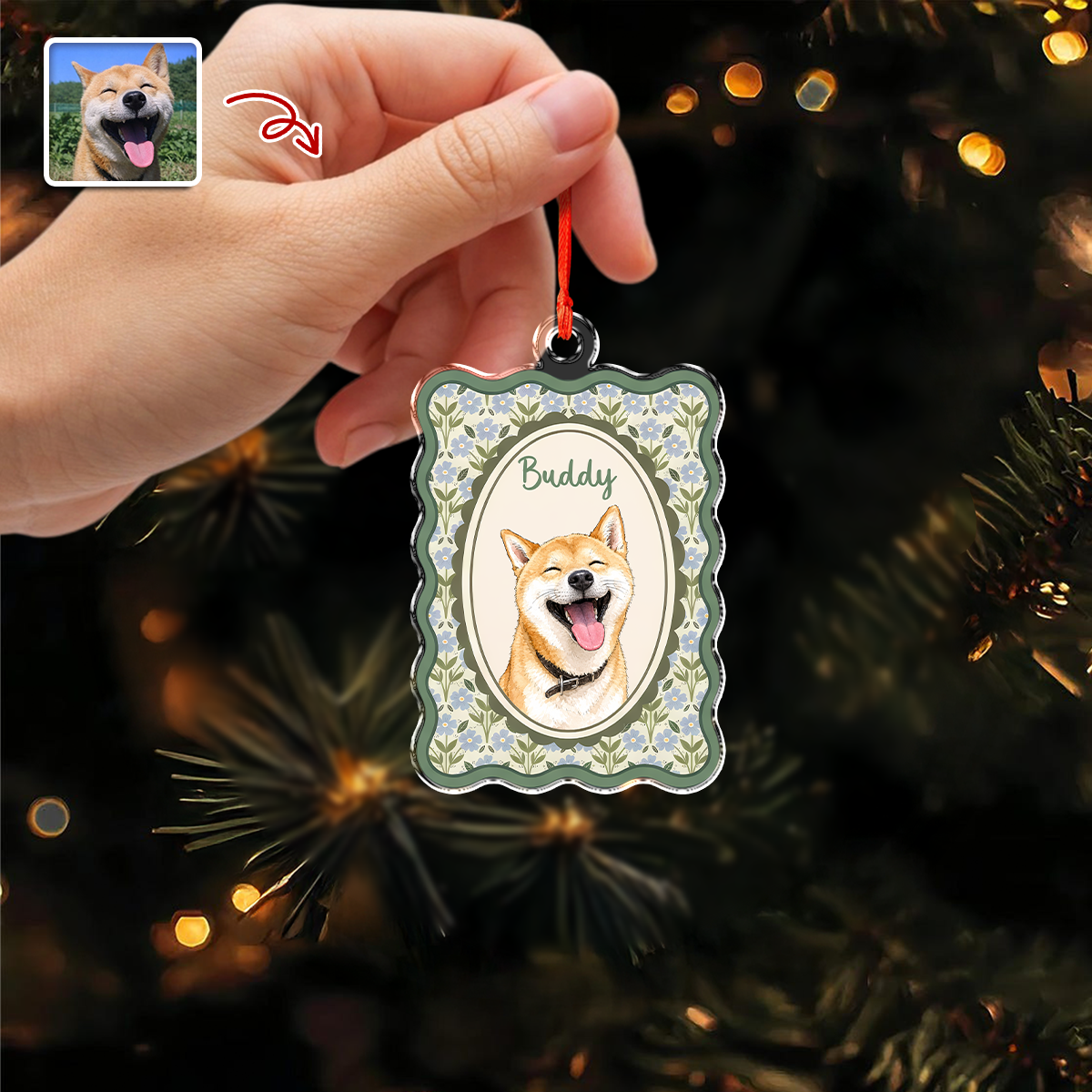 Custom Photo Cute Dog Cat Vintage Frame Acrylic Ornament, Christmas Keepsake for Pet Lovers HA75 919414
