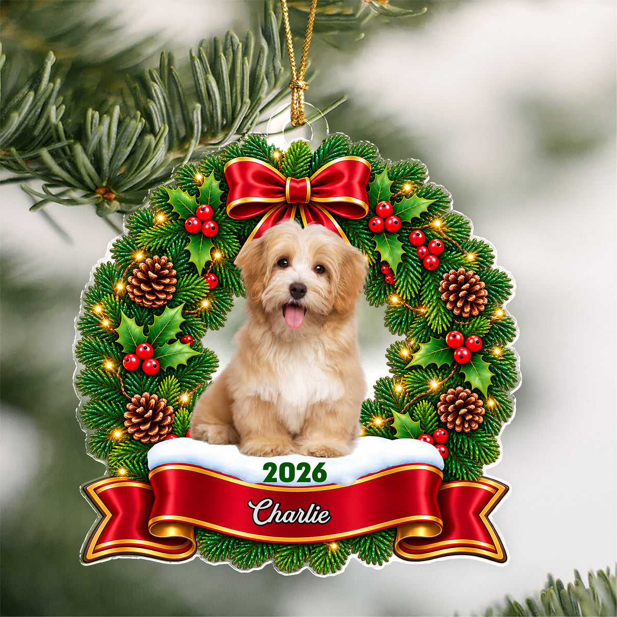 Personalized Dog Cat Photo Christmas Wreath Acrylic Ornament LM32 670365