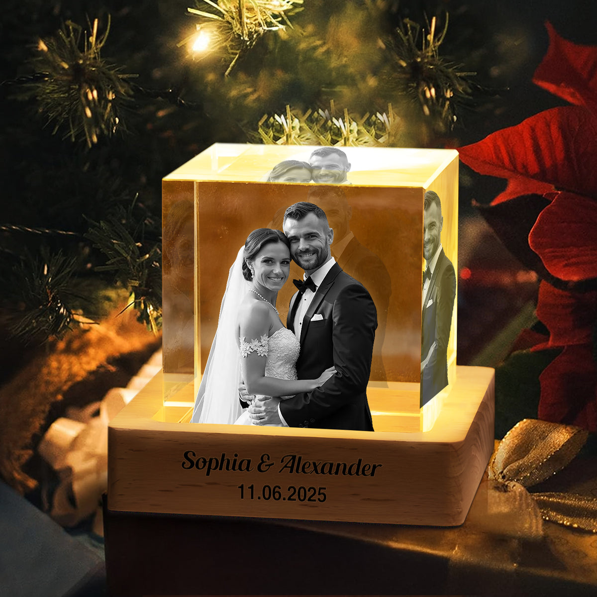 Custom Wedding Photo Engraved Crystal Photo With Light CH07 910034