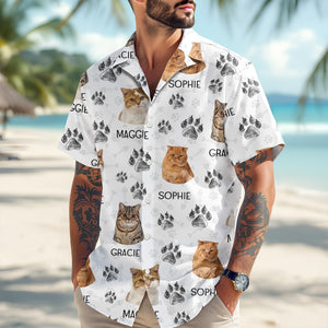Custom Cat Photo With Paw Pattern Hawaii Shirt For Cat Lover TH10 894125