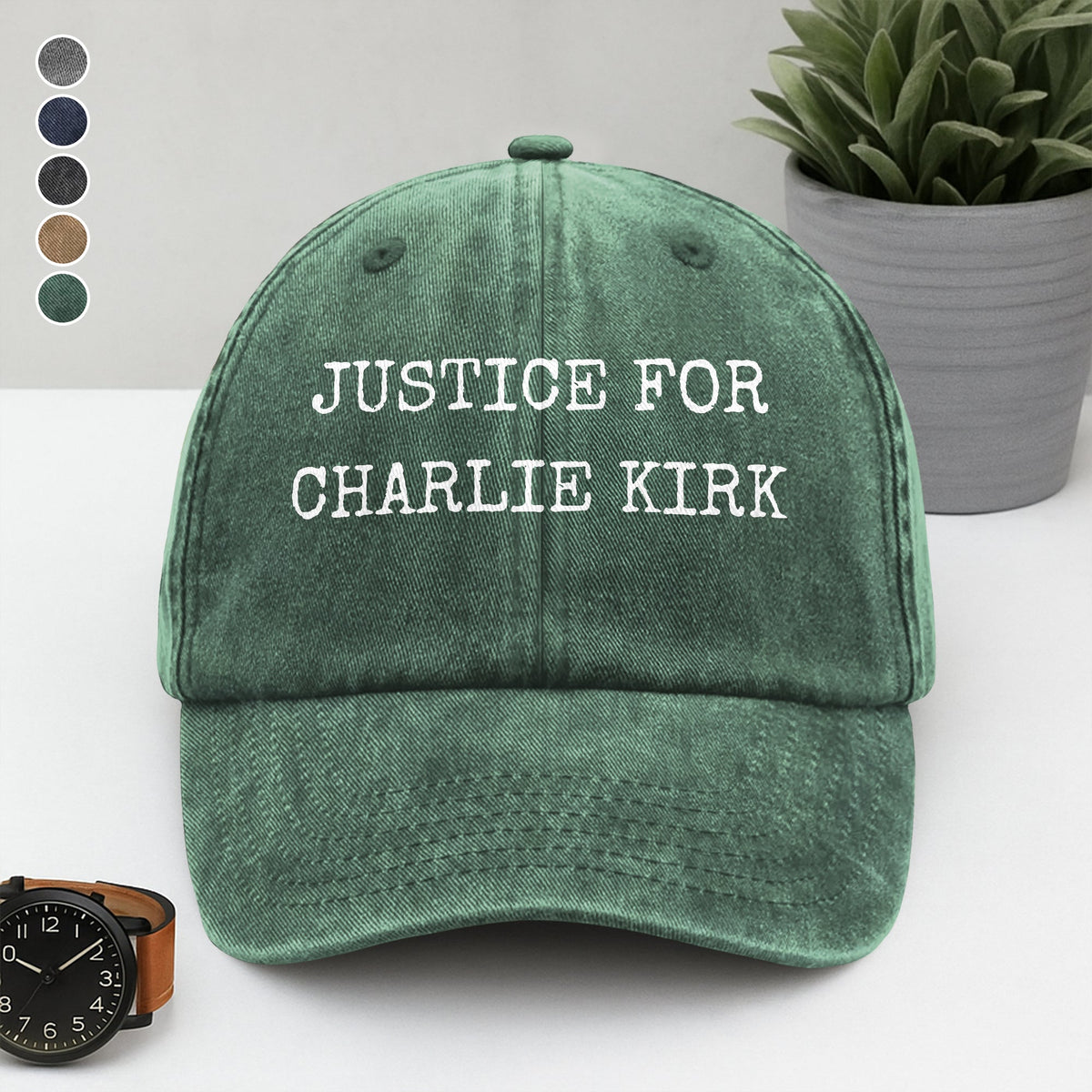 Justice for Charlie Kirk Washed Denim Baseball Cap HO82 65764