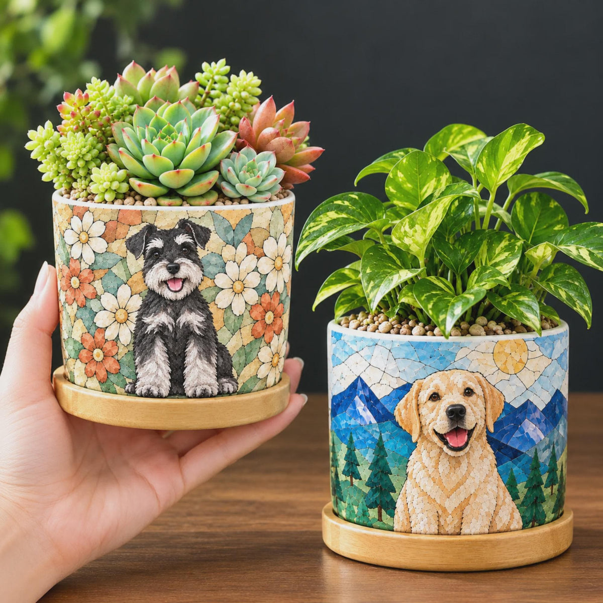 Custom Cute Dog Cat Mosaic Style Photo Plant Pot For Dog, Cat Lovers LM32 670609