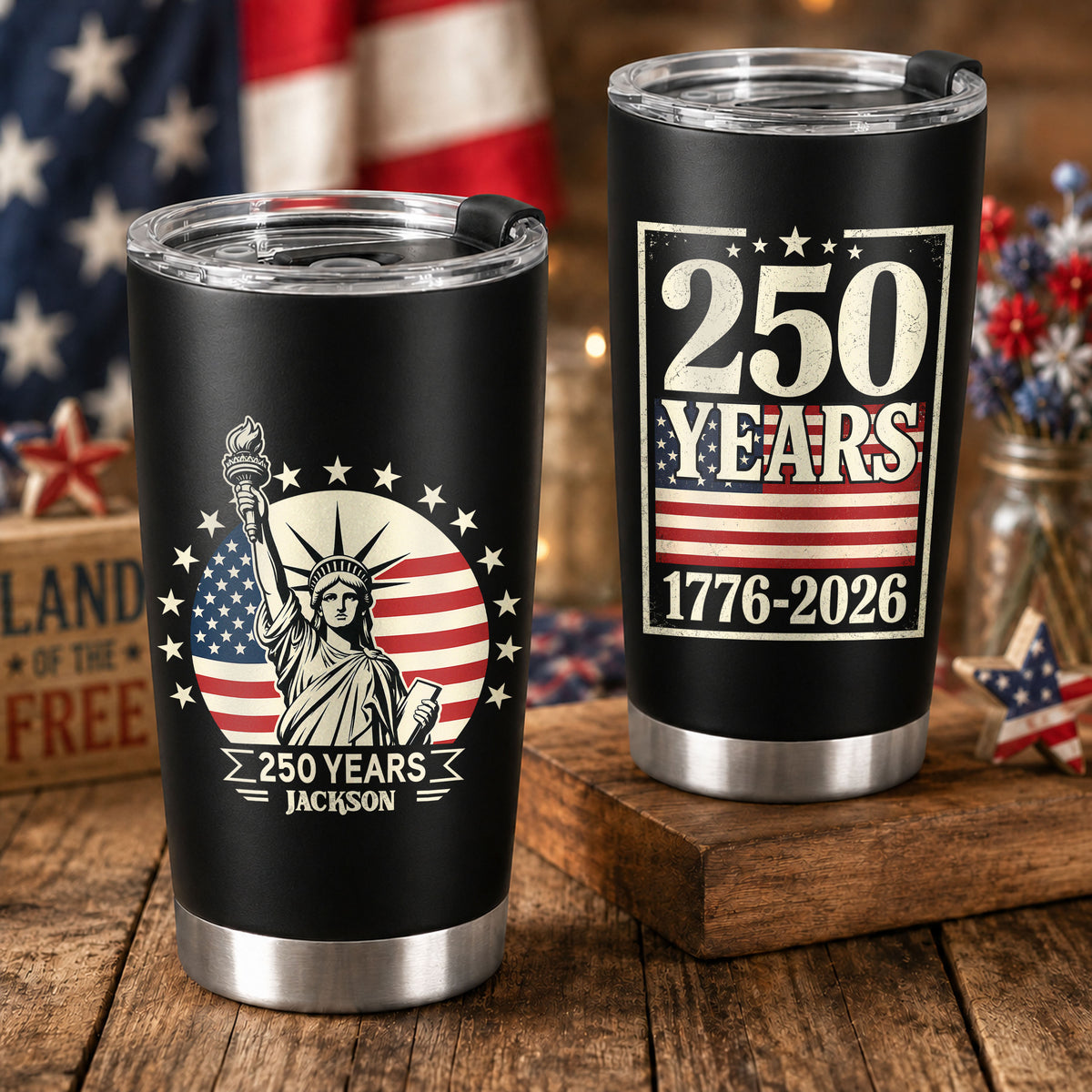 Custom Name Statue of Liberty 250 Years America Anniversary 1776-2026 Fat Tumbler LM32 669357