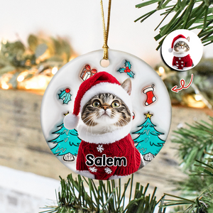 Custom Photo Cat I Am Santa 3D Inflated Effect Ceramic Ornament Personalized Gift For Cat Lovers HO82 894710