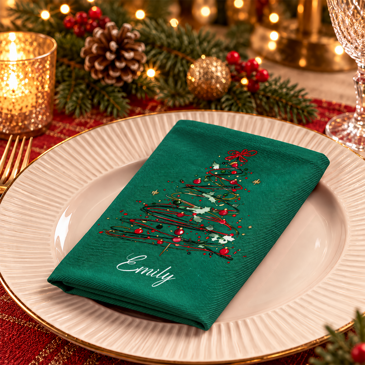 Custom Name Christmas Tree Reusable Cotton Napkin HA75 919384