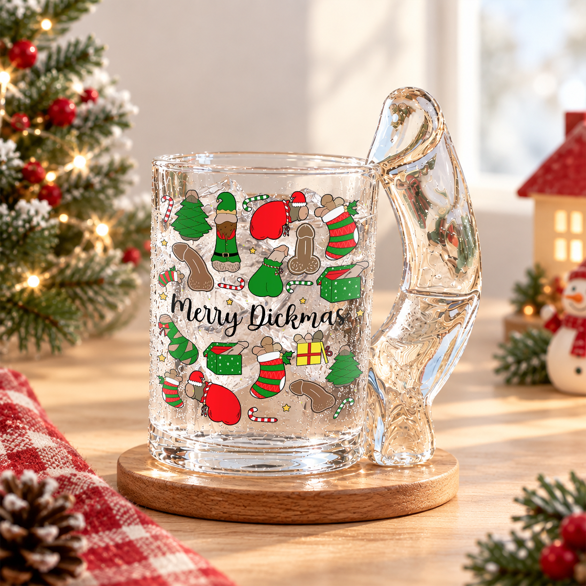 Personalized Merry Dickmas Naughty Glass Mug CH07 180804