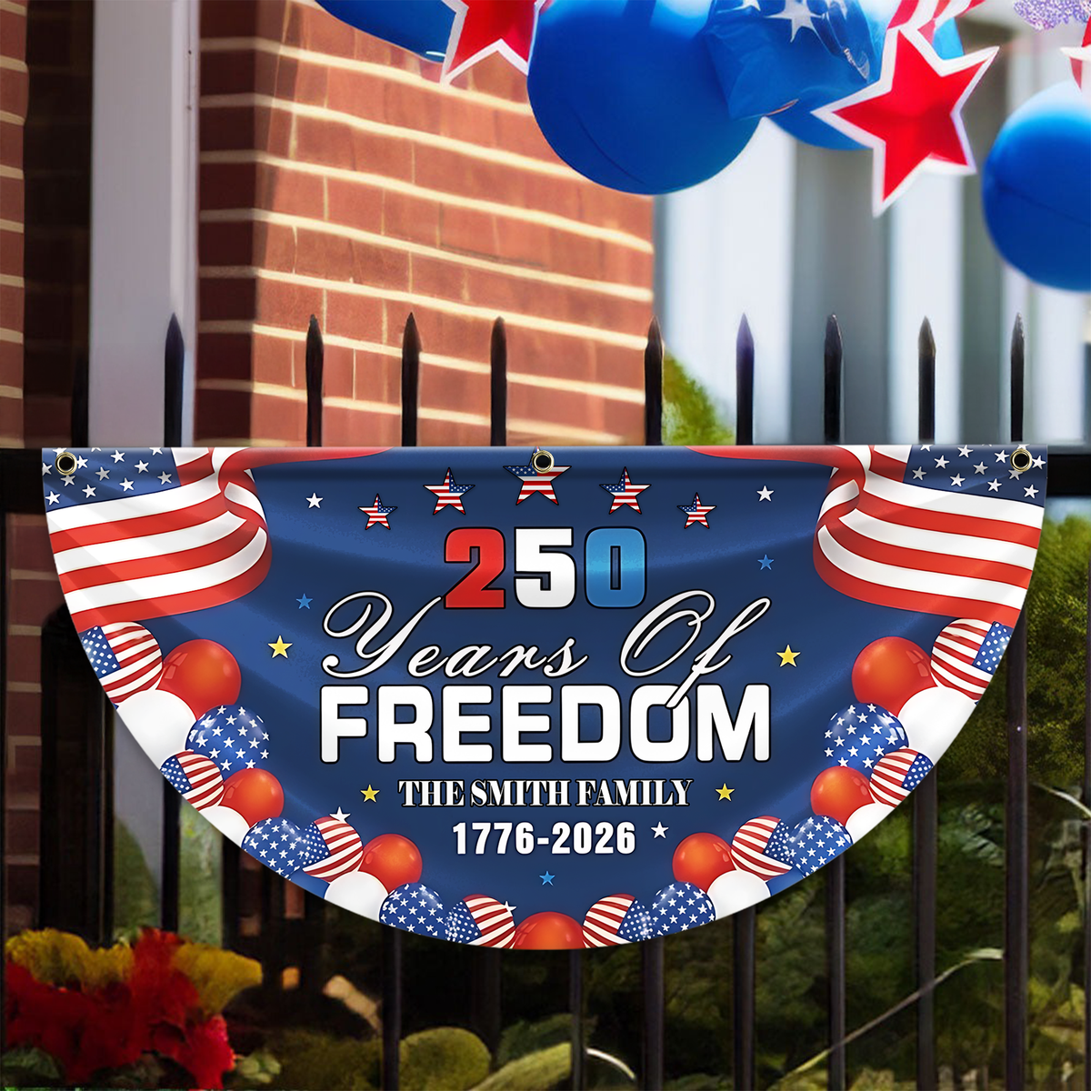 Custom Family Name 250 Years Of Freedom Non-Pleated Fan Flag TH10 169333