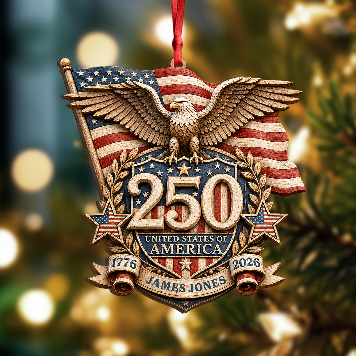 Personalized America 250th Anniversary Patriot Eagle Wooden Ornament HO82 903402