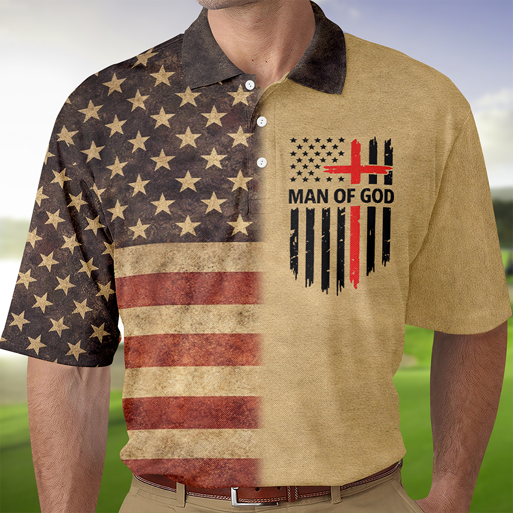 Man of God Patriotic Polo Shirt – American Flag Christian Faith Shirt for Men LM32 899599