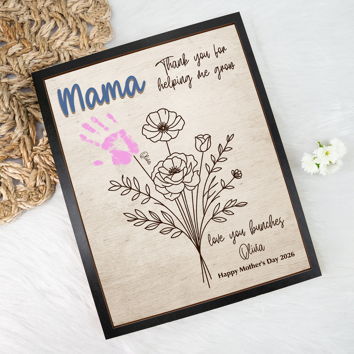 Personalized Handprint DIY Sign 2-Layered Wooden Plaque With Stand Gift For Mother's Day CH07 910832