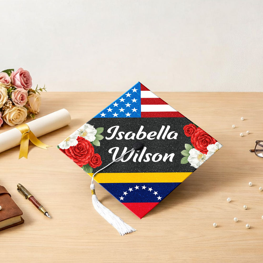 Personalized Name Congrats Graduation USA Flag Graduation Cap Topper LM32 899269