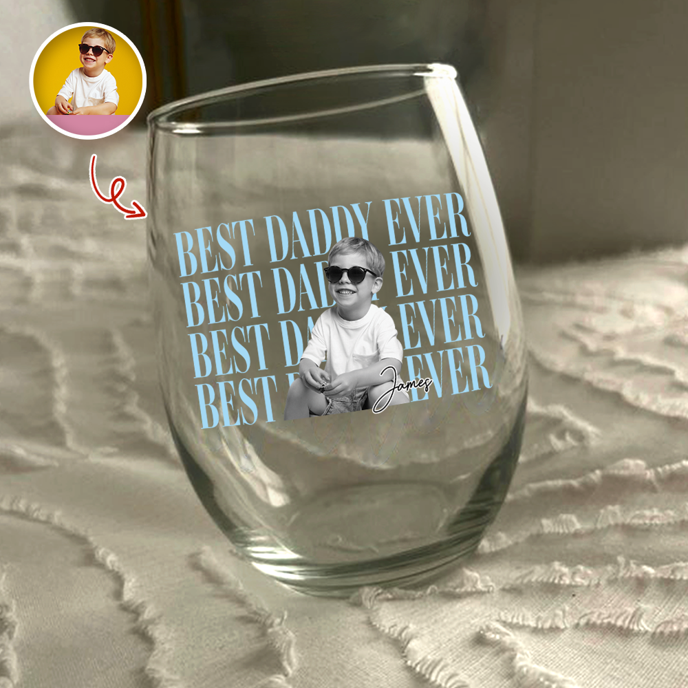 Personalized Vintage Photo Best Daddy Mommy Ever Wine Glass TH10 169957