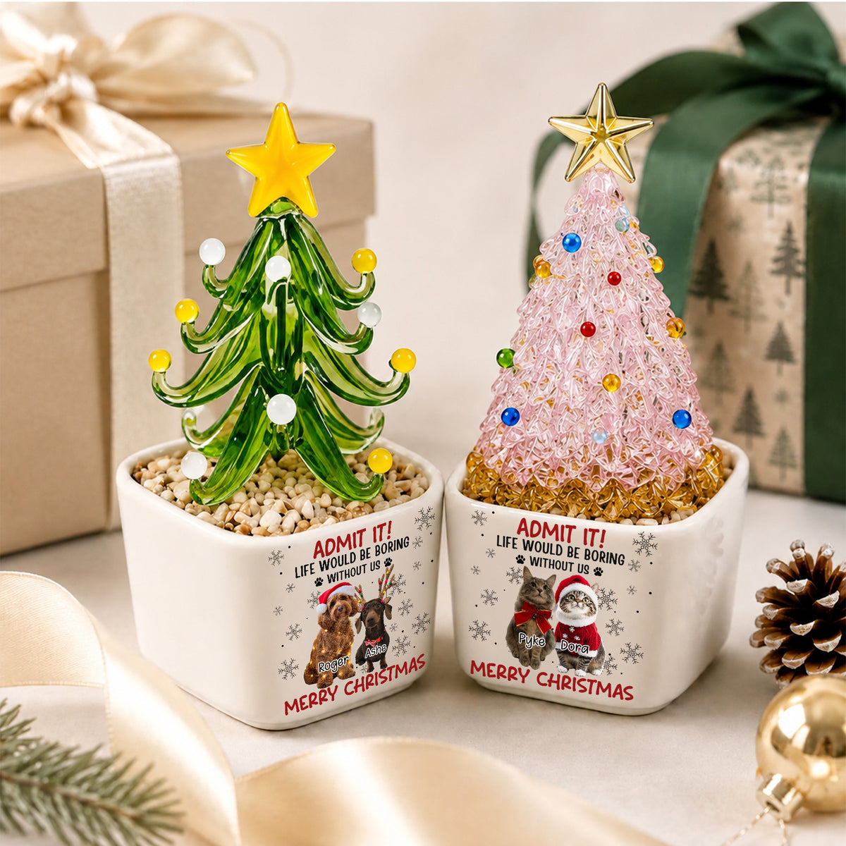 Custom Dog Cat Photo Life Would Be Boring Without Me Mini Ceramic Pot With Glass Christmas Tree HO82 903628