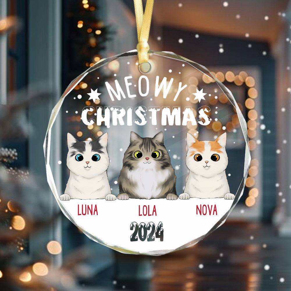 Meowy Christmas Personalized Cat Glass Ornament HA75 891490