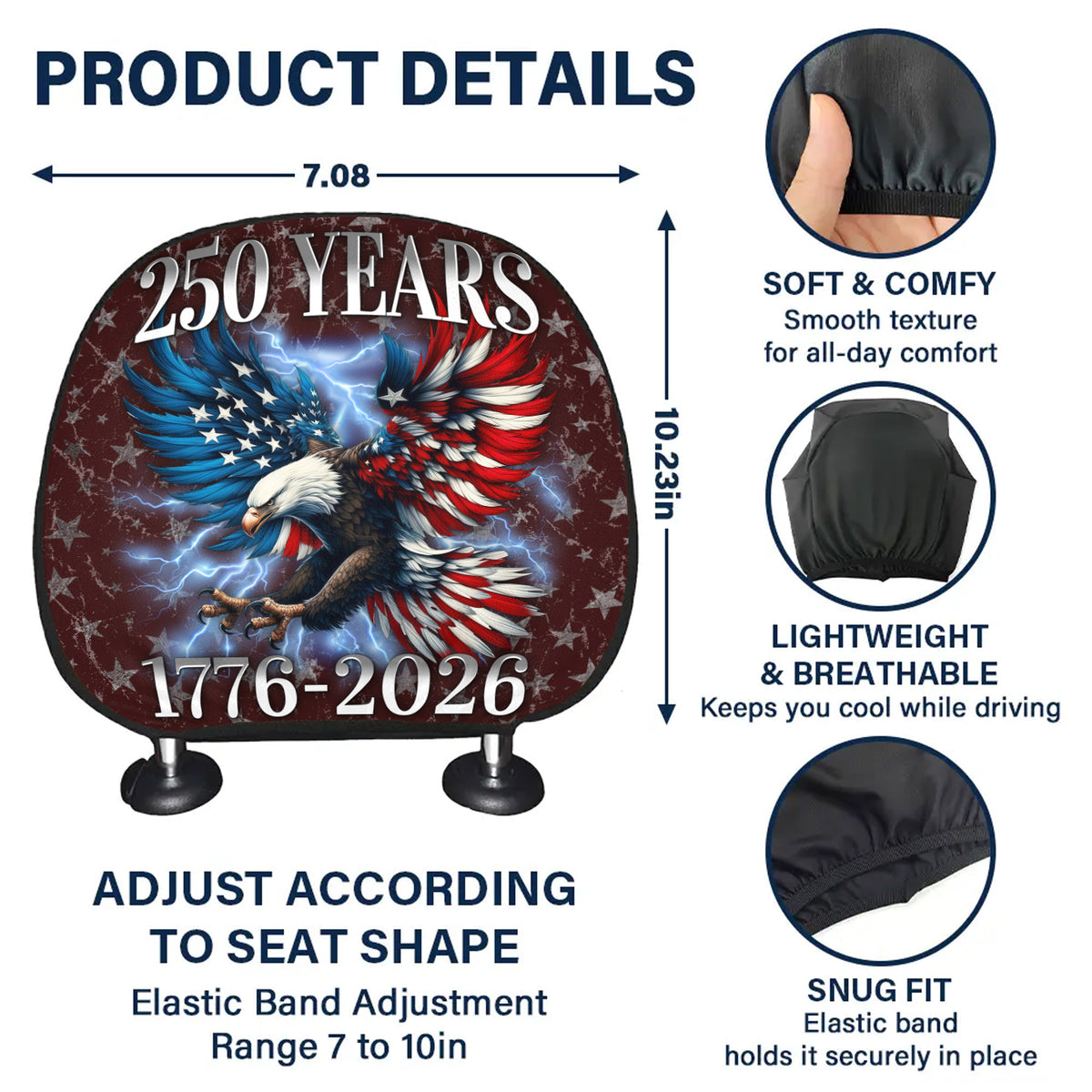 Personalized 250th Anniversary Eagle Patriotic American Car Headrest Covers LM32 899695
