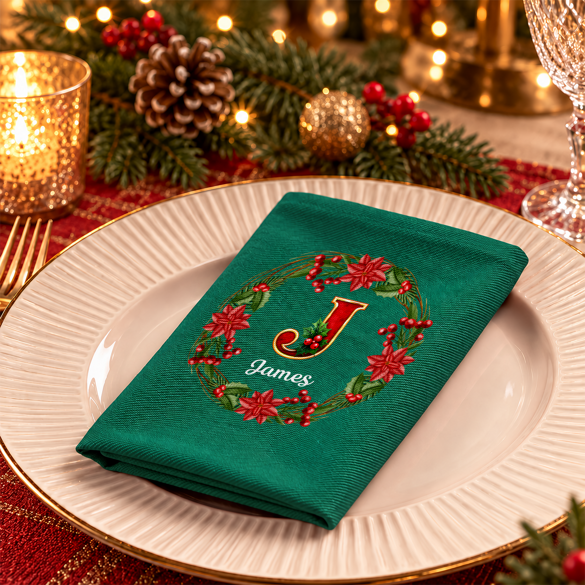 Personalized Initial Letter Christmas Reusable Cotton Napkin HO82 903724