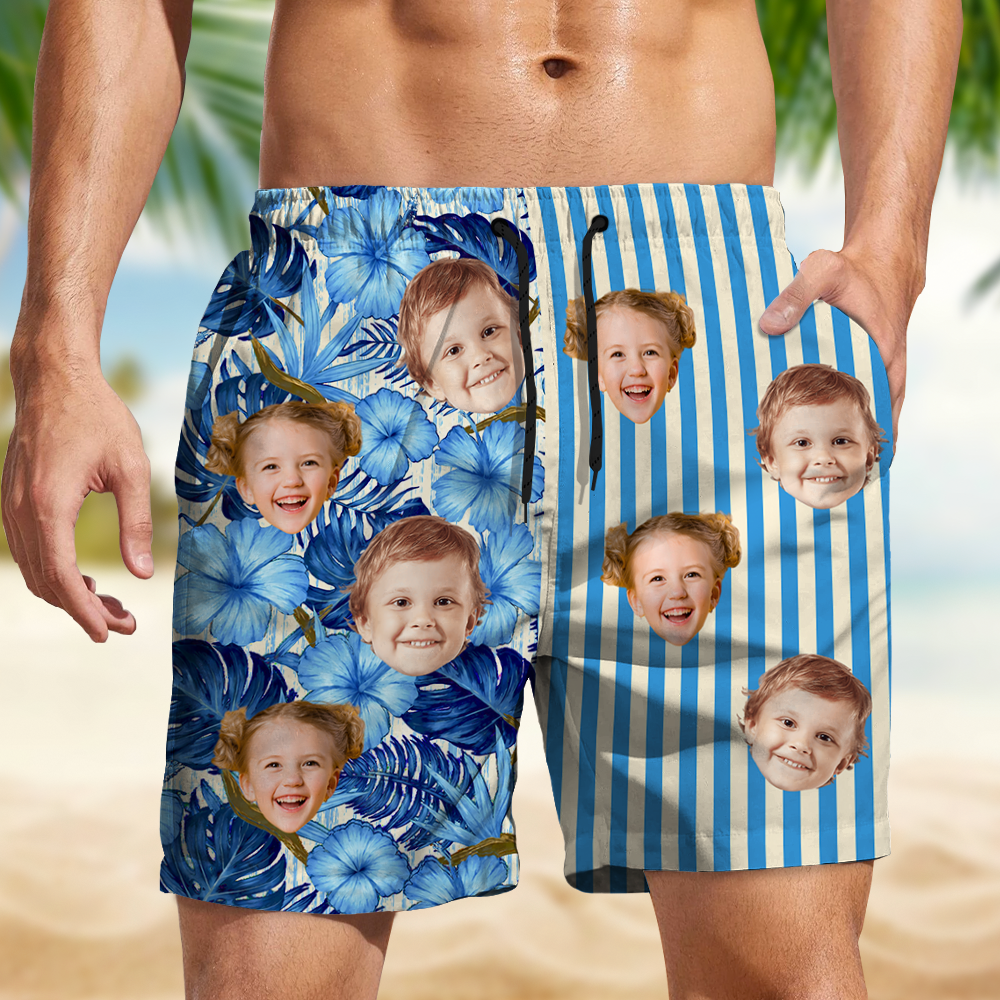 Custom Funny Face Tropical Floral Hawaiian Beach Shorts CH07 911562