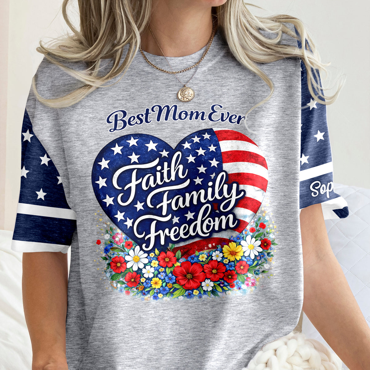 Personalized Best Mom Ever Faith Family Freedom AOP Shirt HO82 902130