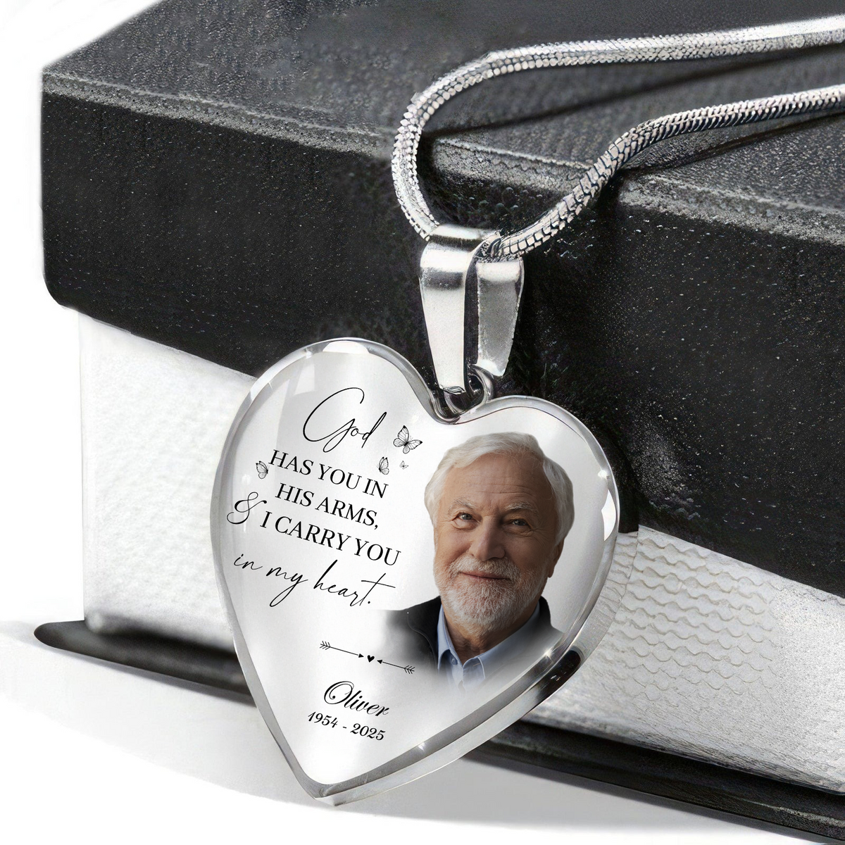Custom Photo God Has You In His Arms, I Carry You In My Heart Memorial Necklace LM32 899389