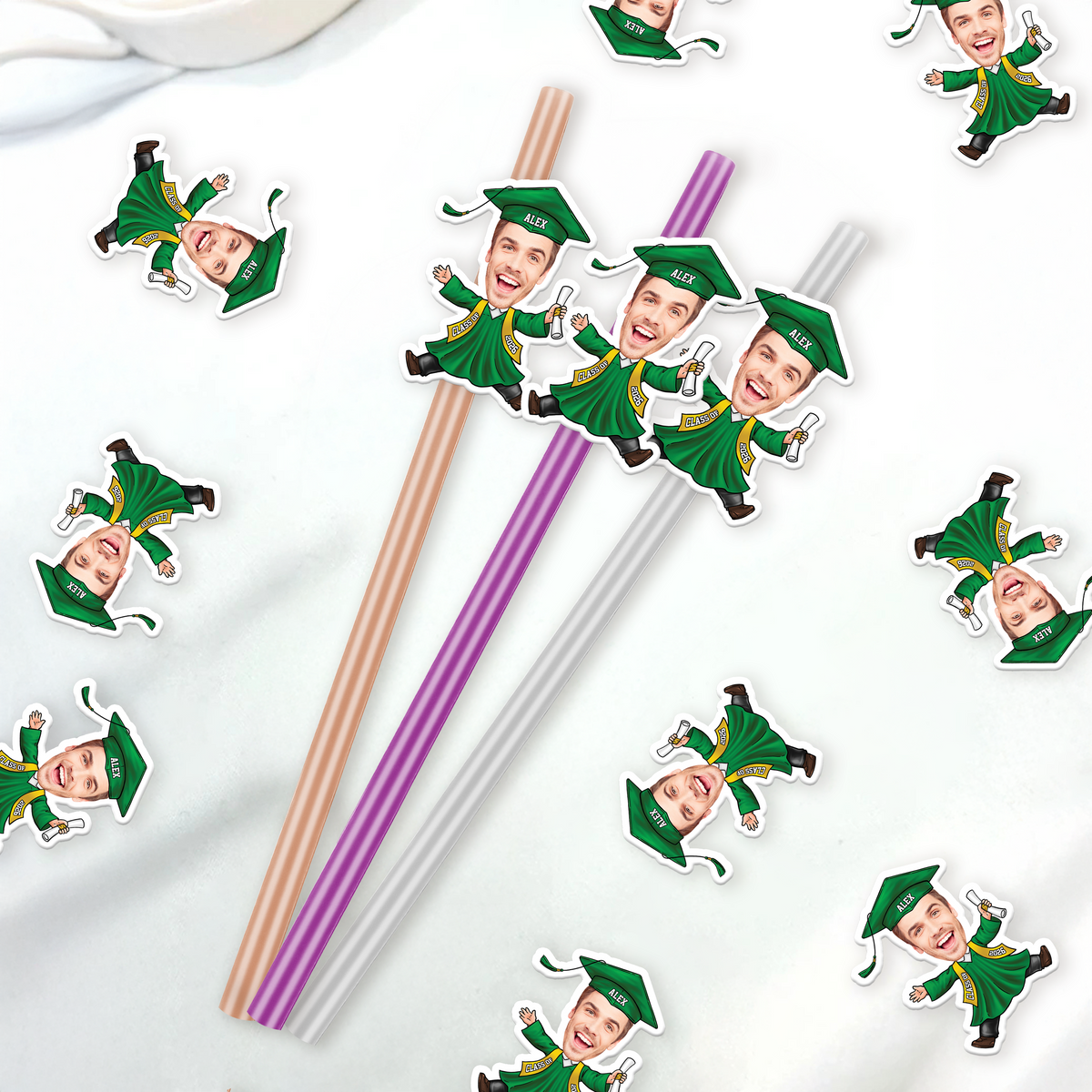 Custom Funny Face Class of 2026 Graduation Decoration Colorful Straws TH10 169129