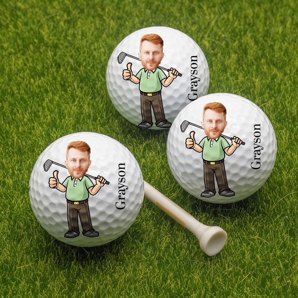 Personalised Cartoon Character Man Woman Double Sided Golf Ball with Name Gift for Golfer HO82 900912