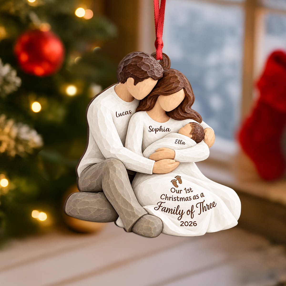 Custom Name Our 1st Christmas As a Family Of Three Wood Ornament TH10 171567