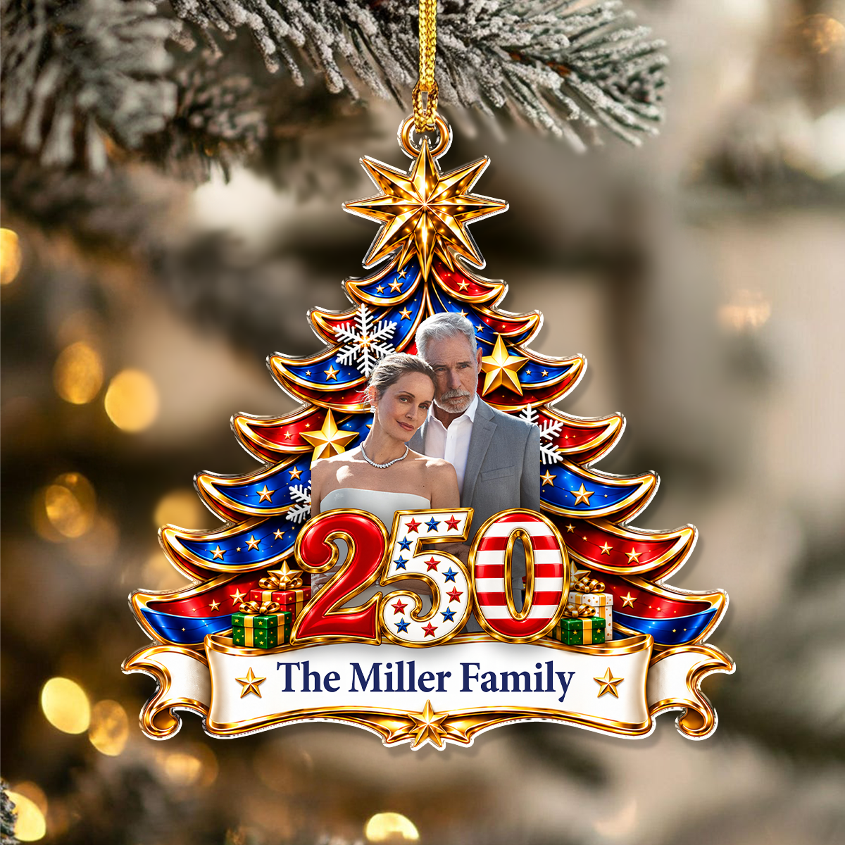 Personalised Family Photo Christmas Tree Acrylic Ornament US 250th Anniversary LM32 669989