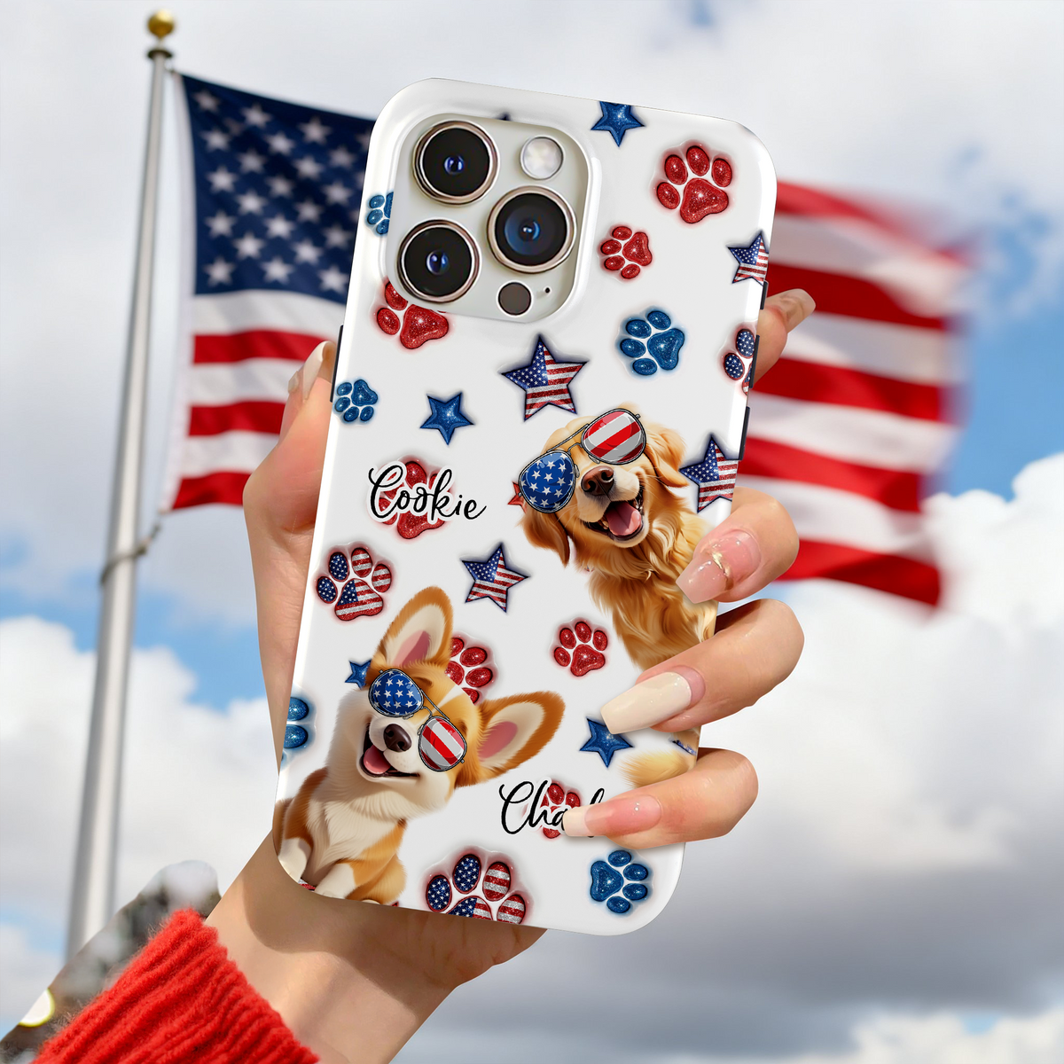 Custom 3D Dog US Flag Personalized Phone Case Custom 3D Dog US Flag Personalized Phone Case