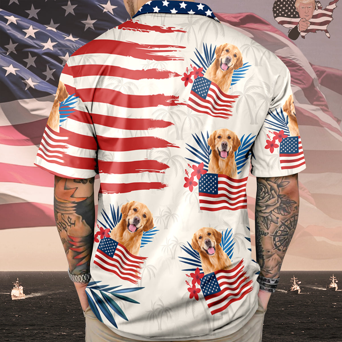 Custom Dog Cat Photo American Flag Hawaiian Shirt 4th of July Gift CH07 896110