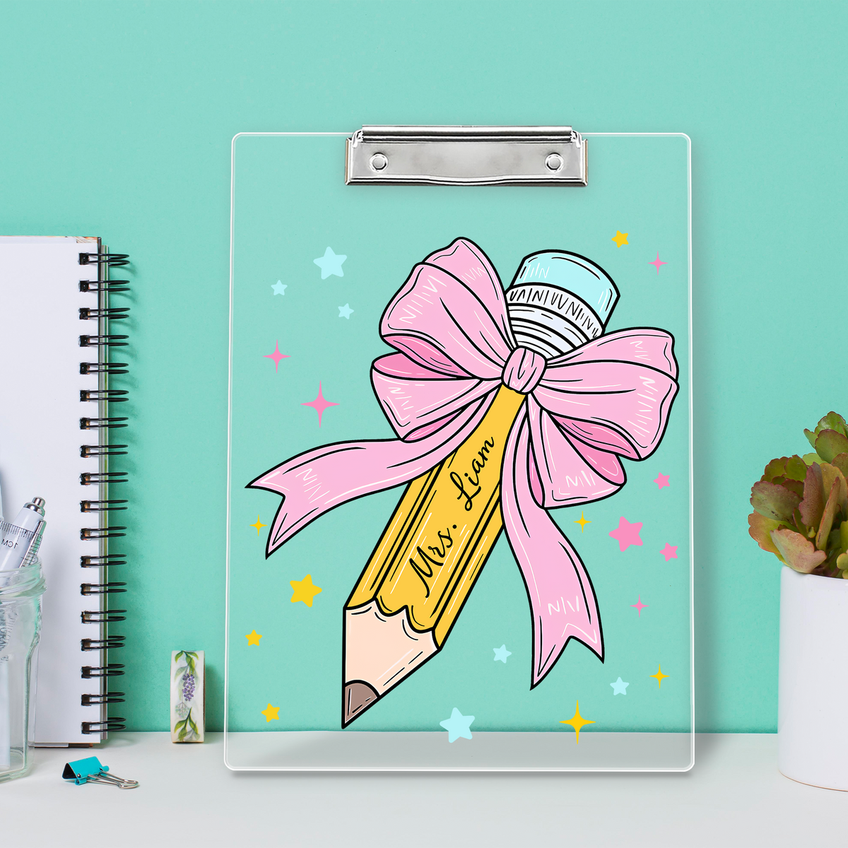 Custom Teacher Name Pencil Pink Bow Teacher Clipboard Appreciation Gift For Teacher CH07 896212