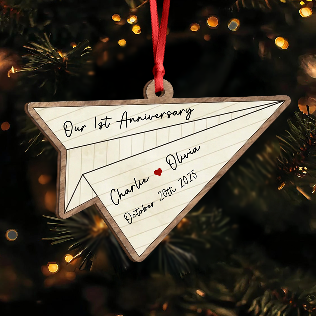 Personalized Paper Airplane Anniversary Wooden Ornament, Christmas Keepsake Gift For Couples LM32 670061