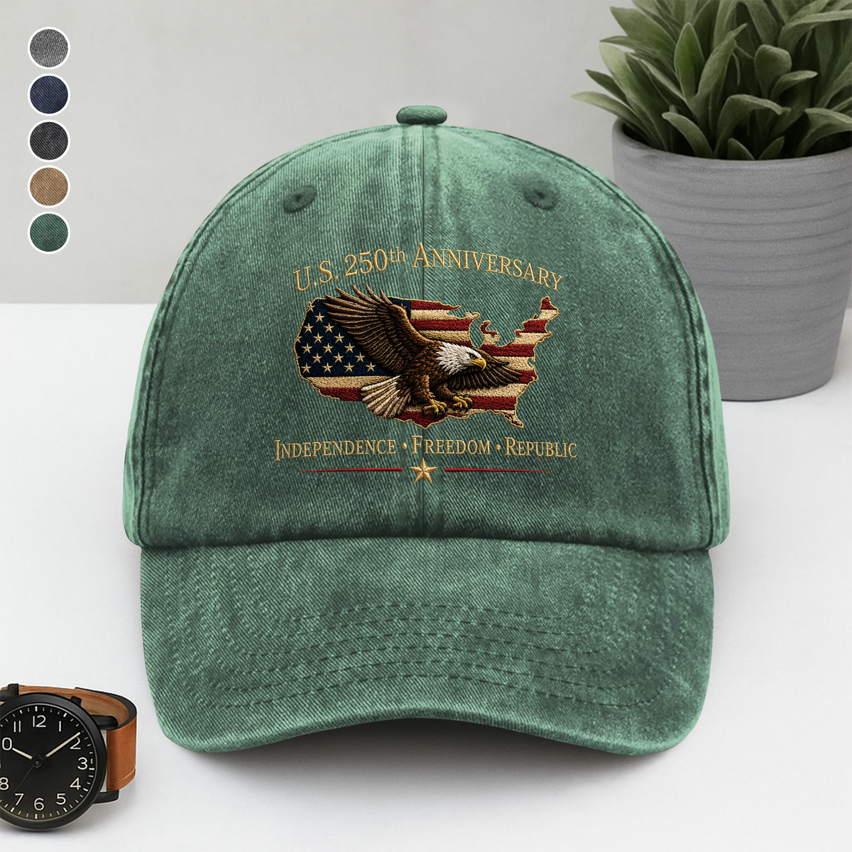 US 250th Anniversary 1776 - 2026 Independence Freedom Republic Patriotic Washed Denim Baseball Cap TH10 169641