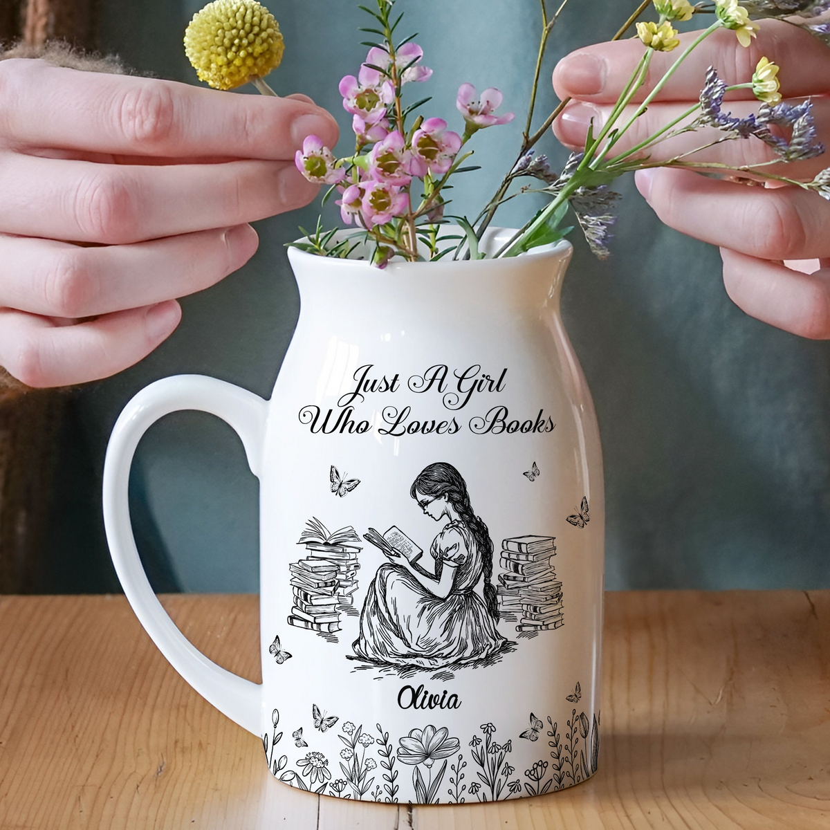 Personalized A Girl Who Loves Books Toile De Jouy Vase LM32 893967