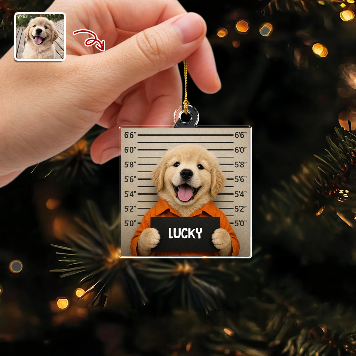 Custom Pet Mugshot Photo Acrylic Ornament Funny Dog Cat Lover Christmas Gift HO82 903318