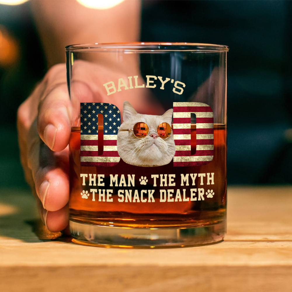Custom Photo Cat Dad The Man The Myth American Flag Dad Rock Glass HA75 892400