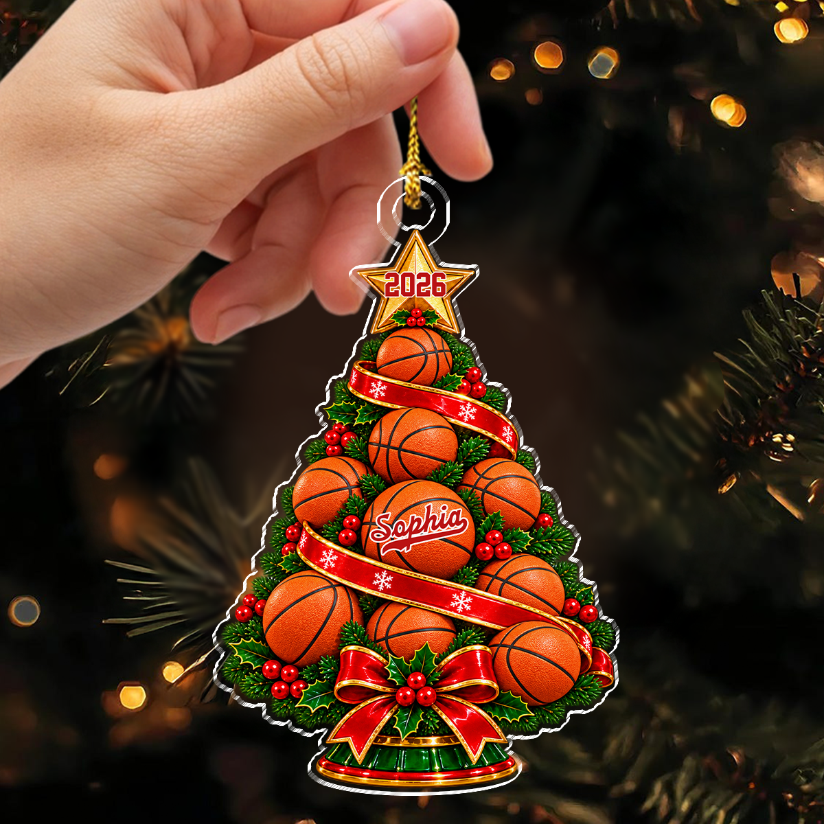 Personalized Sports Ball Tree Acrylic Ornament , Football Basketball Volleyball Tennis Softball Christmas Keepsake Gift HA75 919496