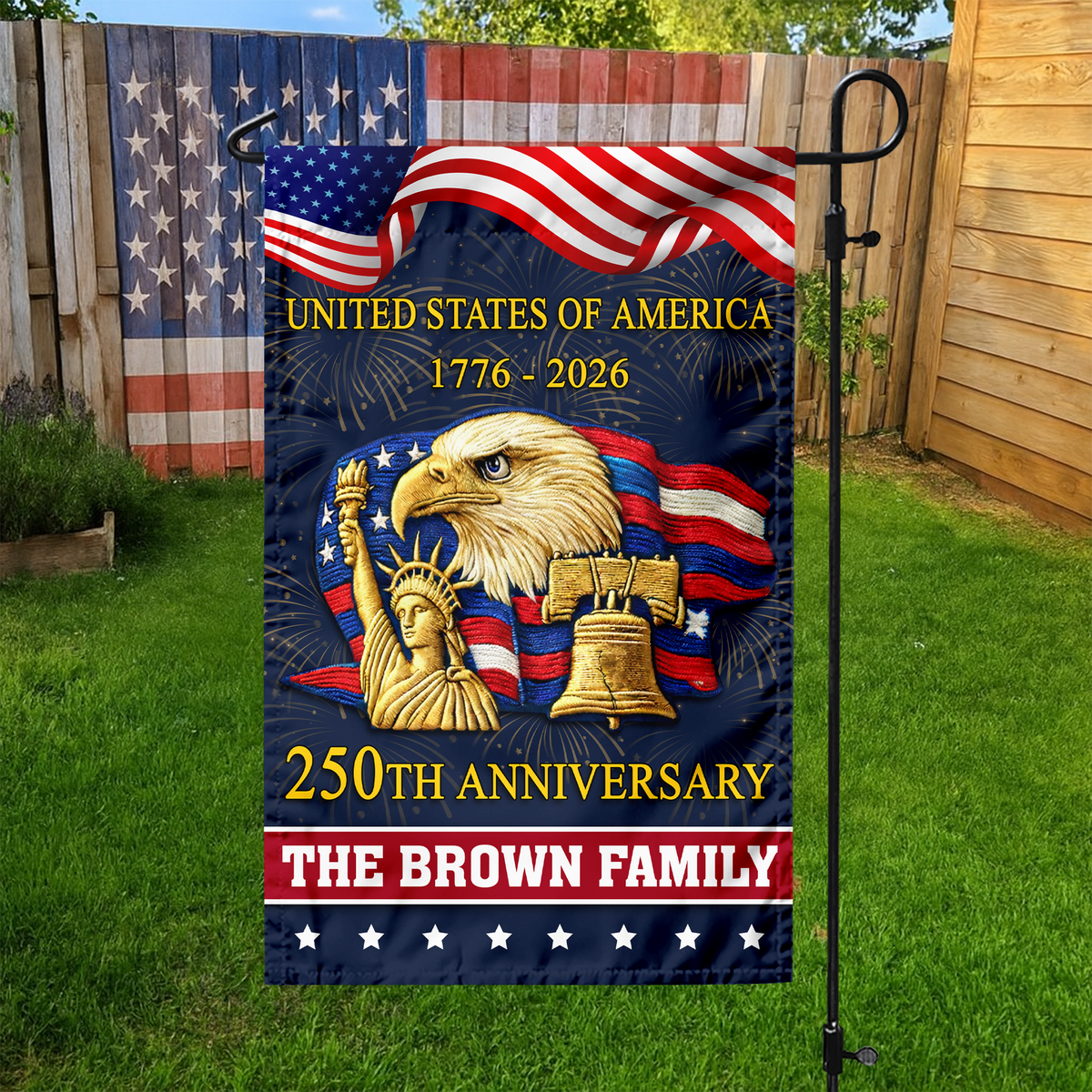 Custom Family Name Bald Eagle United States Of America 250th Anniversary Garden Flag LM32 897795