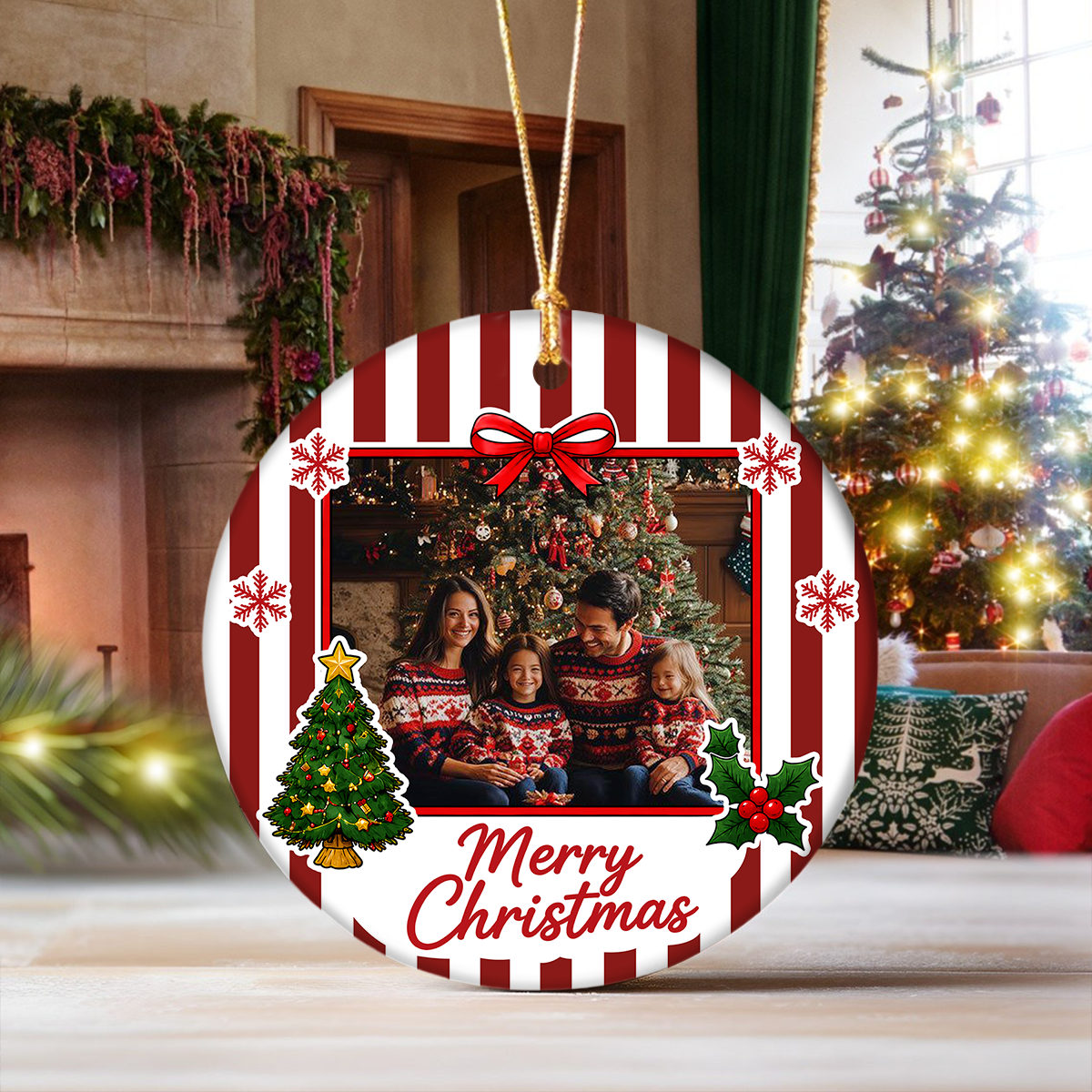 Custom Family Photo Merry Christmas Ceramic Ornament, Personalized Holiday Keepsake, Christmas Gift HA75 919148