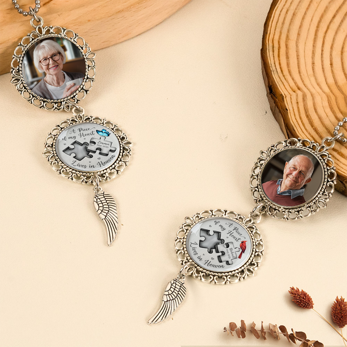 Custom Photo A Piece Of My Heart Lives In Heaven Memorial Car Hanging Ornament With Charm HA75 892832