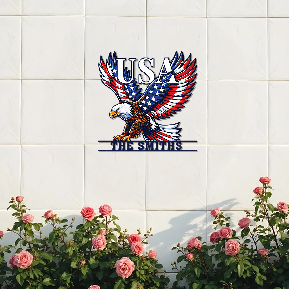 Custom Family Name Eagle & American Flag Monogram Metal Sign HA75 920512