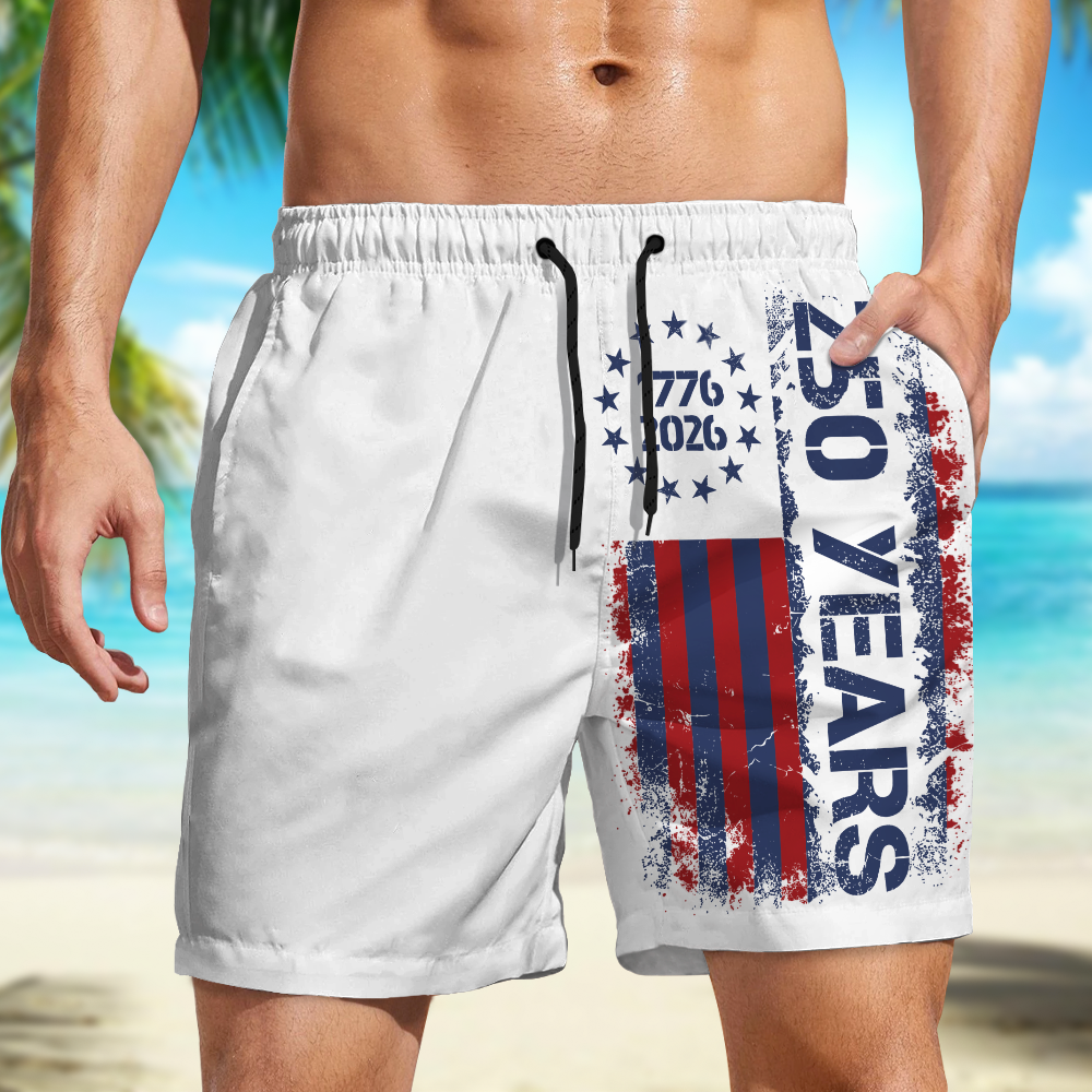 Personalized 250th Anniversary 1776-2026 American Flag Beach Shorts LM32 669235