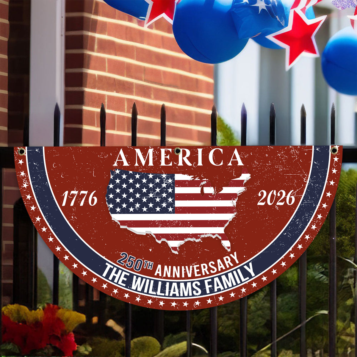 Personalized Family Name America 250th Anniversary Non-Pleated Fan Flag HA75 920286