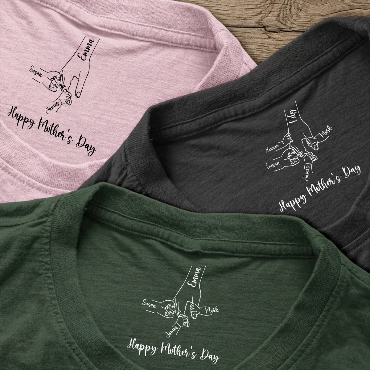 Personalized Floral Hands Mom With Kids Mother's Day Neck Print Tee CH07 910930