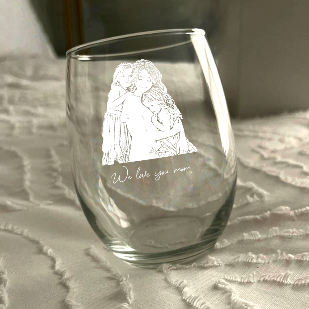 Custom Portrait Photo Engraved Stemless Wine Glass - Mother's Day Gift HO82 901646