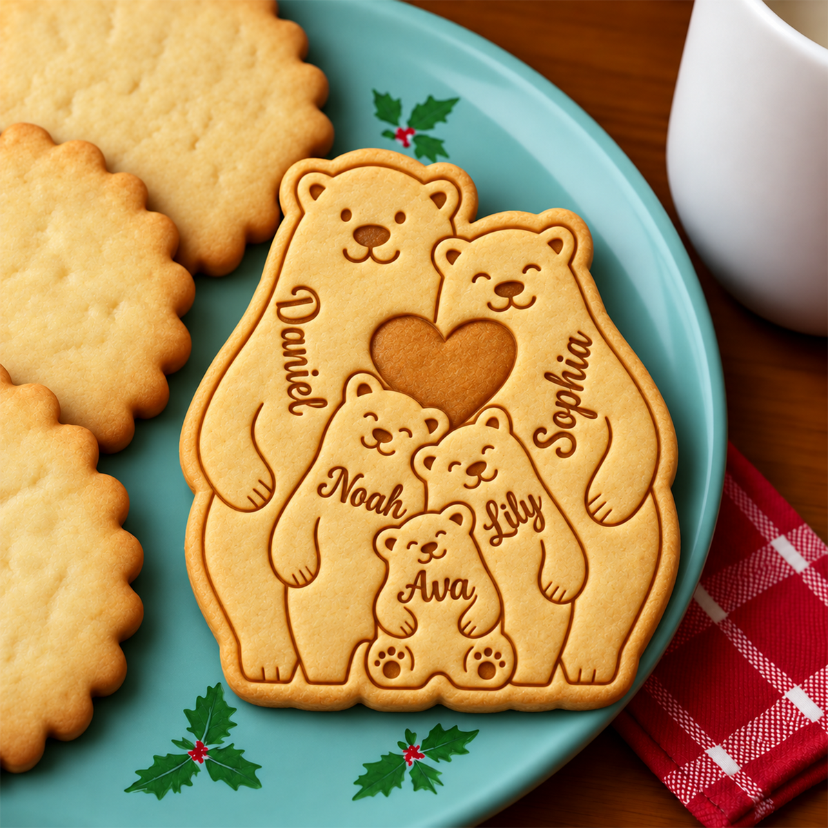 Personalized Family Bear Hug Cookie Cutter And Stamp, Holiday Baking Gift HO82 904194