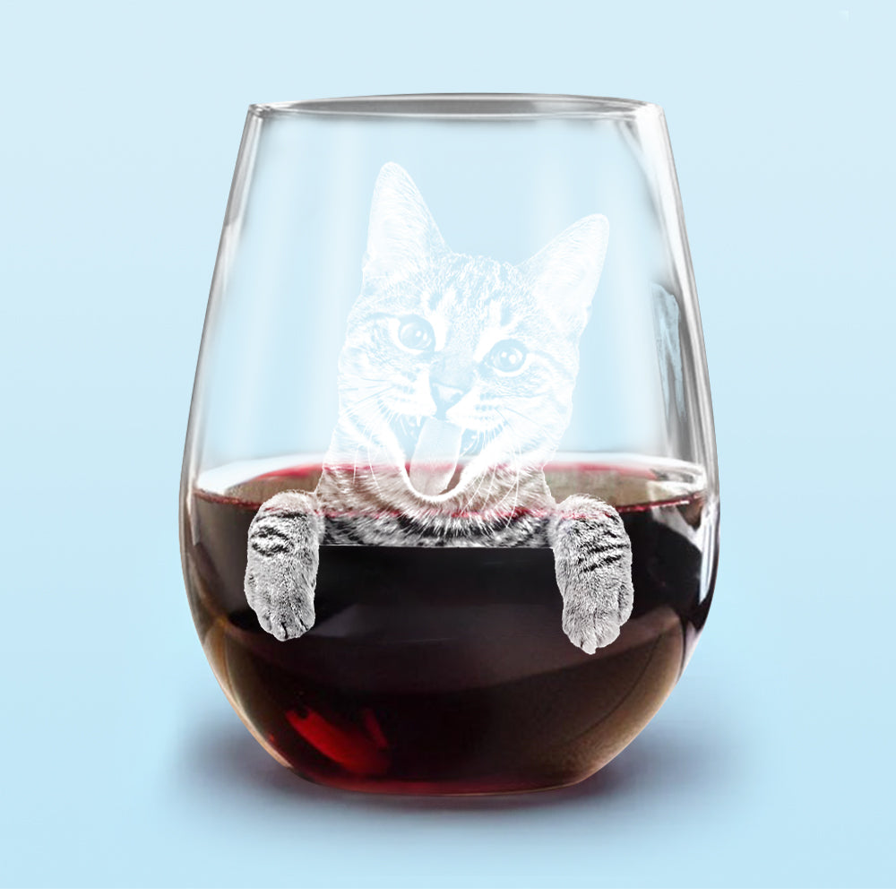 Custom Pet Portrait Photo Engraved Stemless Wine Glass Unique Dog Cat Lovers Gift HO82 894164