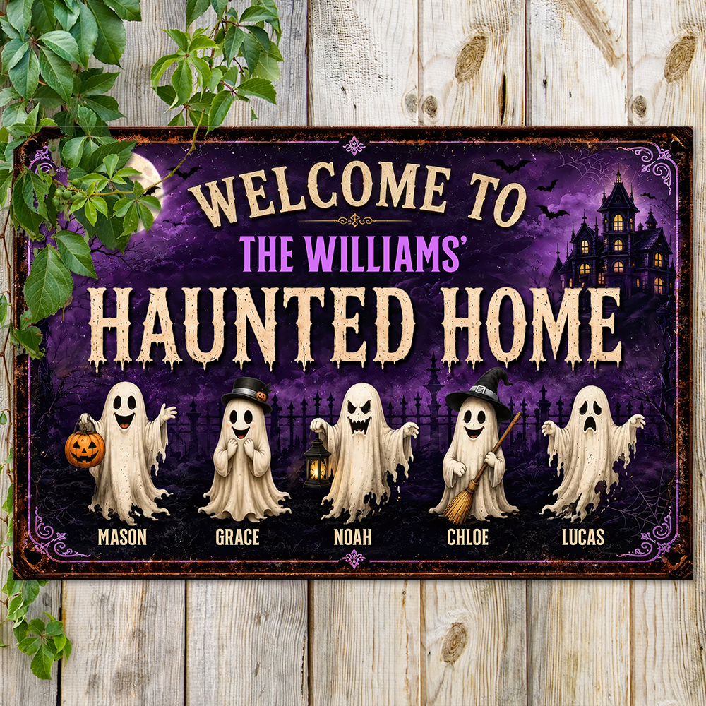 Personalized Spooky Ghost Haunted Home Metal Sign Halloween Home Decoration, Trick or Treat Decor LM32 669647