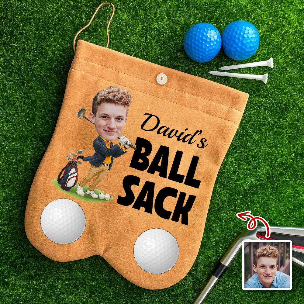Personalised Cartoon Character Face Photo Suede Golf Ball Bag Sack with 2 Golf Balls Golf Accessory Birthday Gift for Golfer Golf Player HO82 900628