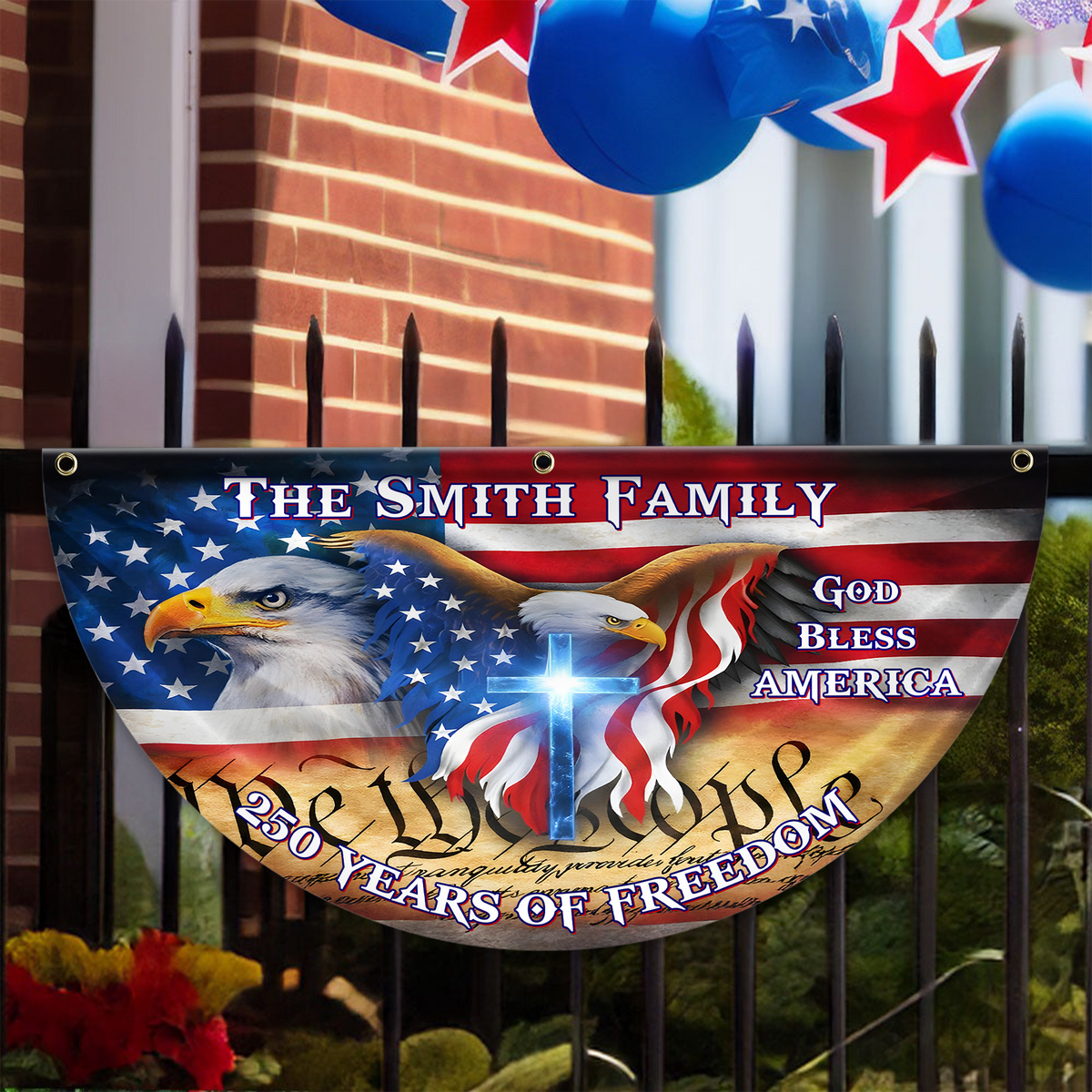 250 Years God Bless America Flag, Patriotic 1776-2026 Freedom Non-Pleated Fan Flag HA75 920136